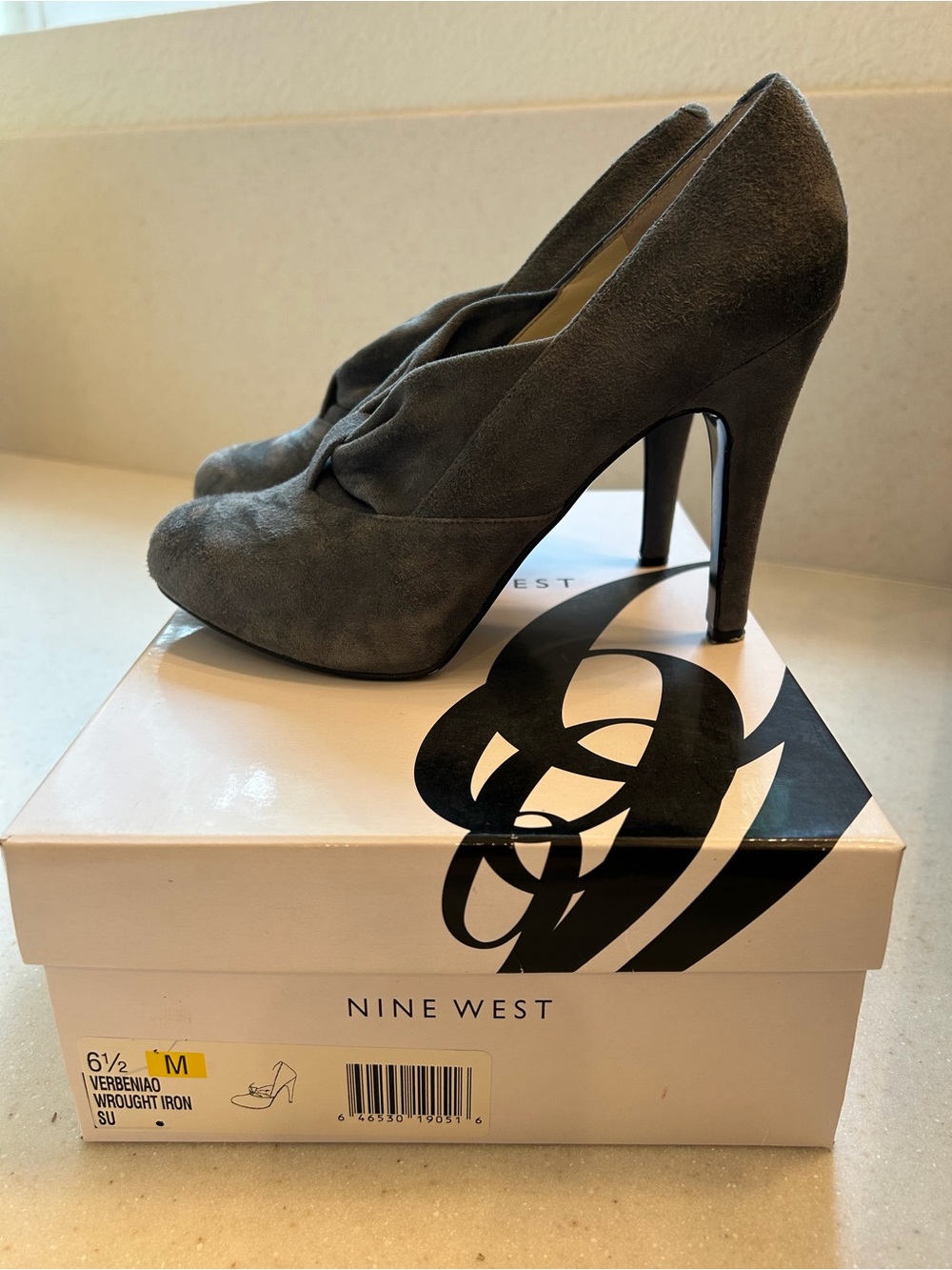 Nine West Gray Suede Draped High Heel Pumps
